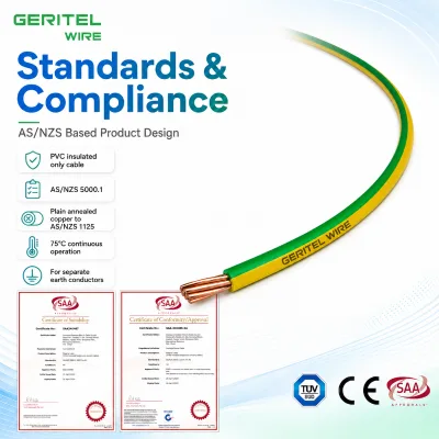 VDE TUV CE Certified Green Yellow Ground Wire V-90 PVC Insulated Copper Building Cable 0.6/1KV Voltage 1.0-400mm 75/90
