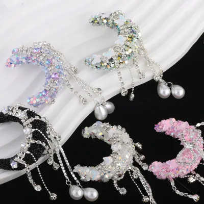 Rhinestone Moon Shape Acrylic Beads With Bow Chain Decoration Fancy Hanging Bead for DIY Pen Phone Chain Pendant