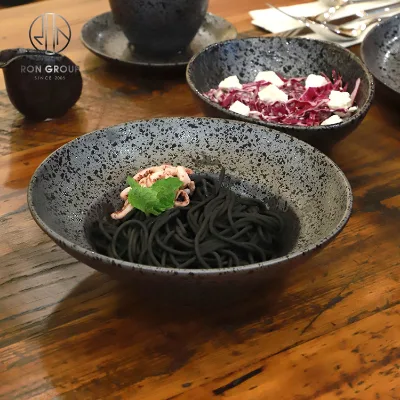 Safe Food Grade Matte Black Porcelain Heat Resistant 8 Inch Salad Bowl for Hotel Restaurant Food Service