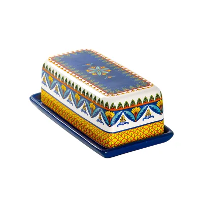American Style Hand-Painted Ceramic Butter Storage Box Dim Sum Tray Eco-Friendly Rectangle Dinnerware Multiple Colors Design