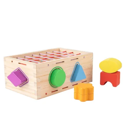 Early Educational Preschool Kids Sensory Training Eco-friendly Wooden Blocks Colorful Paint Creative Shape Sorting Box Toy