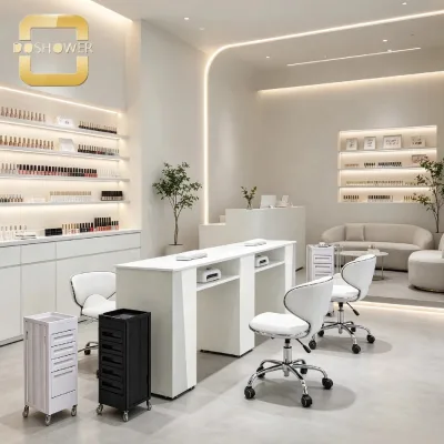 Minimalist Nail Service Table with Smooth Seamless Tabletop and Load Bearing Thickened Base for High End Private Nail Clubs