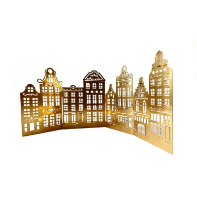 Foldable Cityscape Candle Holder Expandable Metal House Lantern Desktop Decor for Home & Events Wholesale & Custom Logo