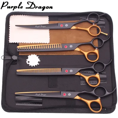 Purple Dragon Grooming Scissors for Dogs 7.5" Japan Stainless Pet Scissors Chunker Red Thinning Shears Curved Scissors Z3088