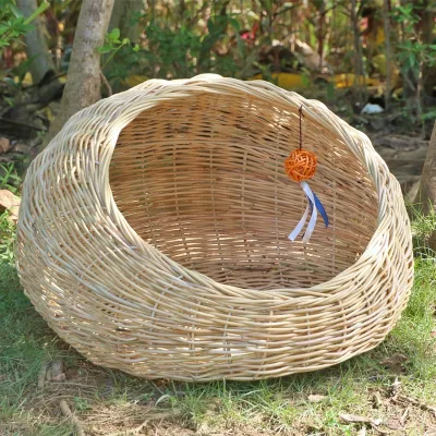 Handmade  Rattan Woven Cat Nest Hanging Basket, Warm Pet Pad Dog Cat House