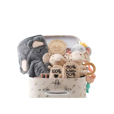 2024 Newborn Set Cute Bear Print Milestone Muslin Swaddle Blanket Babies Bedding Pouch New Born Baby Box Gift Set