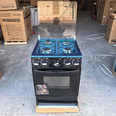 Integrated Four Stove Gas Stove with Oven Tempered Glass Panel Top and Bottom Integrated Temperature Control Oven