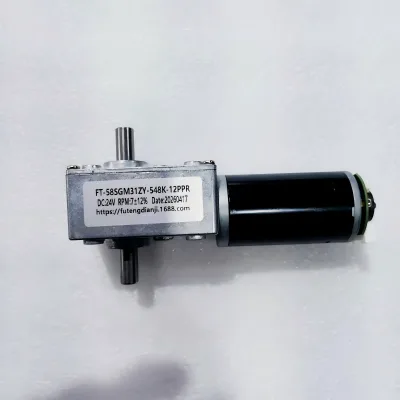 FT-58SGM31ZY-548K 24V 7RPM Double Shaft Worm Gear Motors with 12PPR Hall Encoder