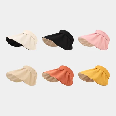Summer Outdoor  Cotton Sun Hat for Women Wide Brim Adjustable to Slim Face Stylish All-matching Breathable Cap Hollow Crown