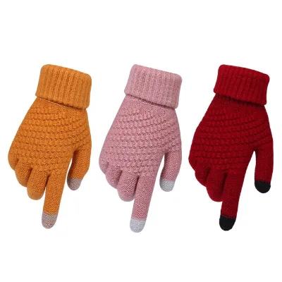2023 Winter Touch Screen Women Warm Stretch Knitted Mittens acrylic Gloves