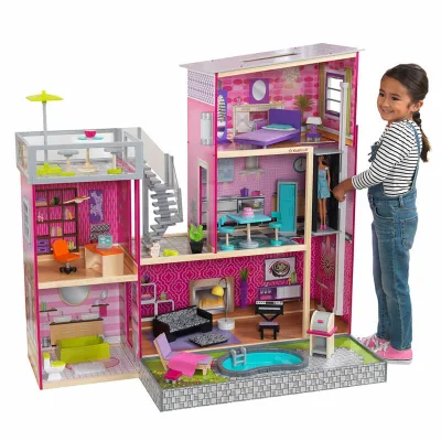 Uptown Modern Wooden Dollhouse Wooden Doll House With Lights & Sounds Luxury Dollhouse Kids Wood Toy House With Furniture