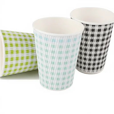 Color Custom Printed Logo Disposable Paper Cups 12/16 Oz Multi-Size with Lid for Hot Drinks