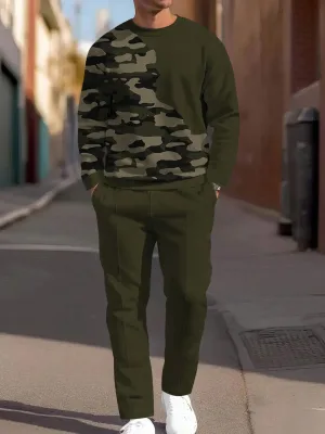 Temu Factory Autumn Winter Casual Sportswear for Men Printed Crewneck Pants Suit Breathable Straight Hair for Sports Daily Use