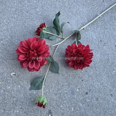 Factory Supply 4 Heads Silk Artificial Dahlia Flowers for Event Decor
