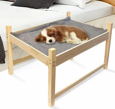 Durable Eco-Friendly Solid Pattern Rectangle Wooden Pet Bed Breathable Off-the-Ground Bed for Small Cats and Dogs