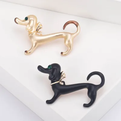 Fashion Enamel Black Dachshund Dog Brooch Pins Cartoon Cute Animal Brooches for Women Jewelry Gifts