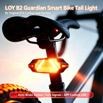 LOY B2 Guardian Smart Bike Tail Light,Brake Turn Signal,30x16 LED,APP Control,Auto Brake Sensor,Wholesale OEM