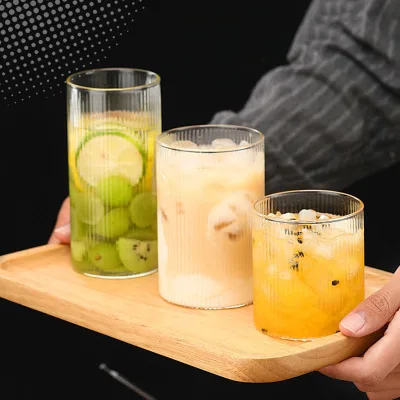 Modern Style 250ML 350ML Ribbed Glass Cup Vertical Stripes Heat Resistant Wine Glasses cocktail Glasses
