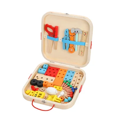 Educational Pretend Play Screw Block Tool Box Wooden Kit Toy Set for Kids