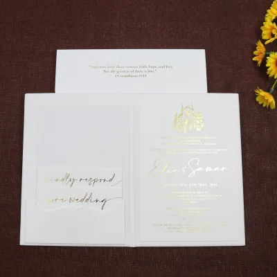 Australia Christening White and Gold Wedding Invitation Invite With RSVP and Pre Wedding Card for Wedding Planning