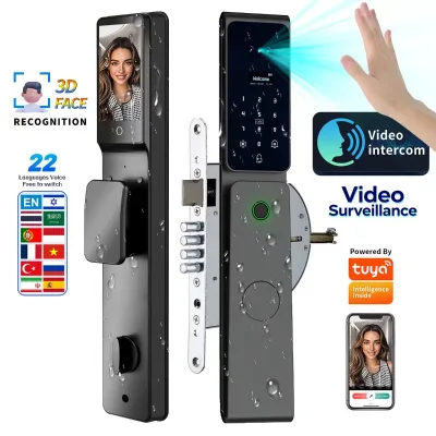 High SecurityTuya Two-Way Audio Smart Lock Palm Face Recognition Waterproof Smart Lock for Israel 6085 Mortise Hebrew Language