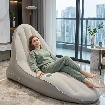 Lazy Home Inflatable Lounge Chair with Built-in Pump Single Flocked Inflatable Sofa