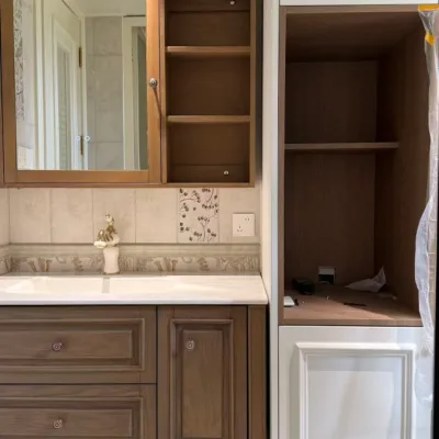 Custom Moisture-proof Traditional Bathroom Furniture Modular Wood Vanity Cabinet with Integrated Washer Housing for Project