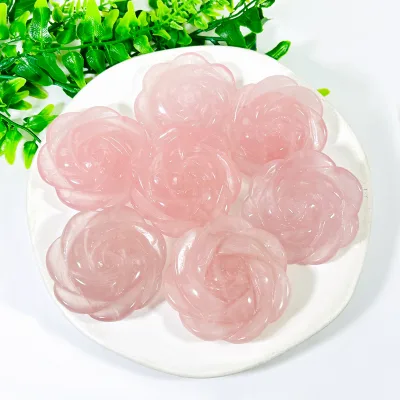 Wholesale Hand Carved Crystal Rose Natural Strawberry Crystal Rose Flower Figurine Stone Roses for Gemstone Decoration