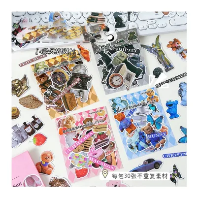 30/50 Sheets Retro Stickers Cute Cartoon Decorative Sticker Vintage Planner Stationery Scrapbook Sticker Yiwu Wholesale