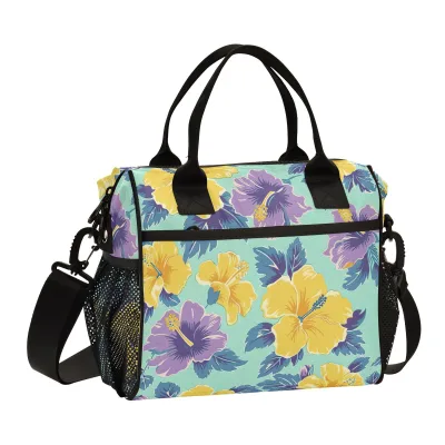 Top-Tanking Hau Puakenikeni Flower Design Waterproof Reusable Portable Soft Picnic Bag Shoulder Insulated Cooler Lunch Bag
