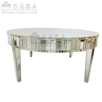 Popular Hotel Banquet Furniture Wood Shiny Silver Mirrored Round Wedding Table