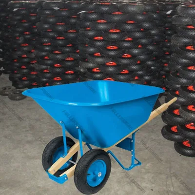 Two Wheels Plastic Tray Wheel Barrow with Wooden Handle to American Market and Latin American Market