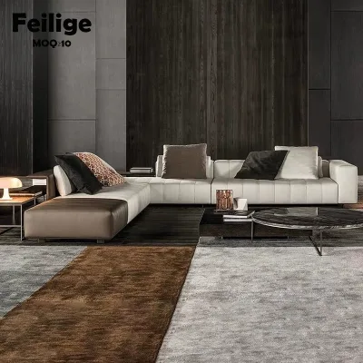 Italian Minimalist High-end Leather Sofa for the Living Room, Large-sized Steel Piano Key Fabric Sofa with a Large Corner