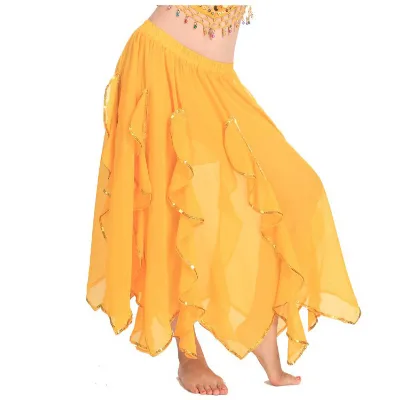 Wholesale Classic Popular Adult Female Belly Dance Performance Sequins Ruffle Chiffon Half Skirt