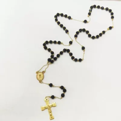 Gold Rose Religious Rosary 14k Cross Necklace Wholesale Laminated Gold Tri Color Saint Jude Benedict Jesus Mary Jewelry Men