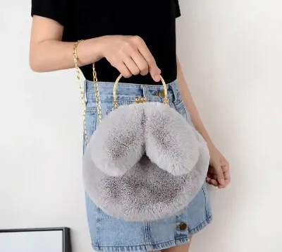 Autumn Winter New Rabbit Ear Clip Mouth Bag Female Oblique Cross Korean Version Lovely Portable Plush Bag