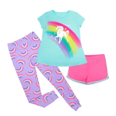 Graphic Rainbow Apparel Tee Shirts Print Kids Lounge Pants OEM Children Girls Unicorn Pajamas Sleepwear