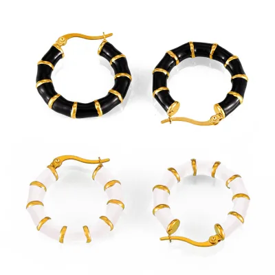 BOYI Drip Oil Metal Spliced Titanium Steel Plated 18k Gold Ear Ring Bamboo Knot Color Preserving Earrings