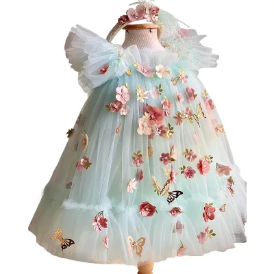 Christmas Princess Dress for Toddler Girls Small Medium-Sized Lolita Style Sweet Summer Embroidered Flower Butterfly Decorations