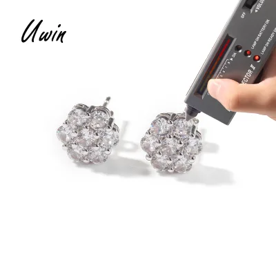 UWIN High End Jewelry Flower Shape Silver 925 Earrings Inlaid VVS D Grade Moissanite Diamond Earring Stud with Petals for Ladies