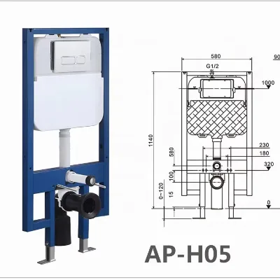 HDPE Material Modern Concealed Tank with Button for Wall-Mounted Toilet in Bathroom