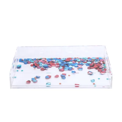 Creative Sequins Acrylic Tray Custom Size Clear Acrylic Serving Trays Square Neon Organizer Tray  Wholesale