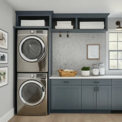 2025 Custom Luxury Modern Balcony Set with Washing Machine Stainless Steel Cabinets Laundry Room Designs Living Room Application