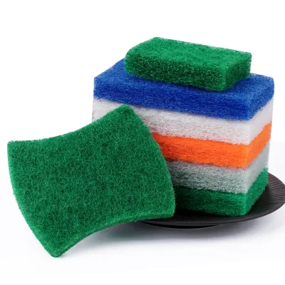 2024 Kitchen Cleaning Scrub Pads Waist Shape Polyester/ Nylon Cleaning Green/red/colorful Scrubber Scouring Pad for Cookware
