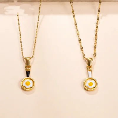 New Stylish Stainless Steel Pendant DIY 18K Gold-Plated Fried Egg Enamel Charm DIY Jewelry Accessory