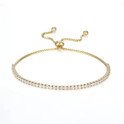 Adjustable Bracelets 5A Zircon 2mm 925 Sterling Silver Tennis Gold Plated Women Trendy Engagement Wedding Gift Party Jewelry