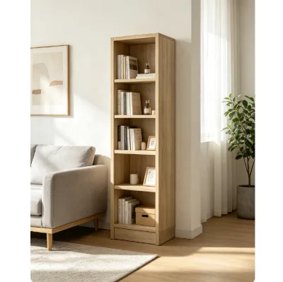 Minimalist 5-Tier Narrow Bookcase, Slim Vertical Open Shelving for Small Spaces
