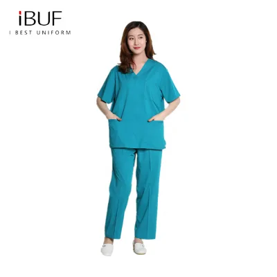 Unisex Short Sleeve Nurse Uniform Cotton and Polyester Nursing Suits