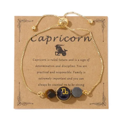 Zodiac Card Faceted Natural Stone Hexagonal Hematite Blue Sandstone Zodiac Bracelet for Men Women Gift