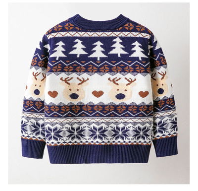 Custom Knit Christmas Sweater for Kids Boys Girls Winter Xmas Jumper with Cartoon Deer Jacquard Personalized Knitted Jumper